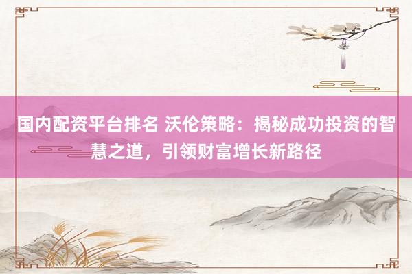 国内配资平台排名 沃伦策略：揭秘成功投资的智慧之道，引领财富增长新路径
