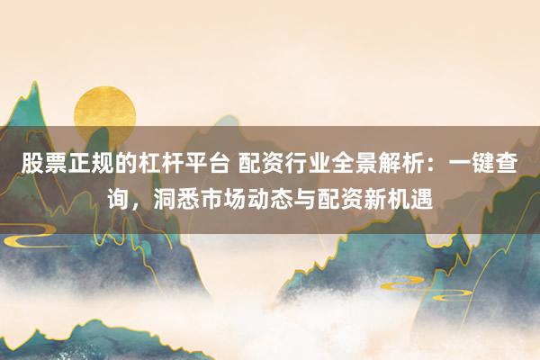 股票正规的杠杆平台 配资行业全景解析：一键查询，洞悉市场动态与配资新机遇