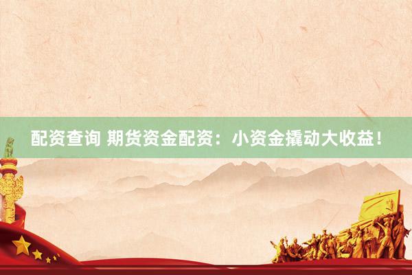 配资查询 期货资金配资：小资金撬动大收益！