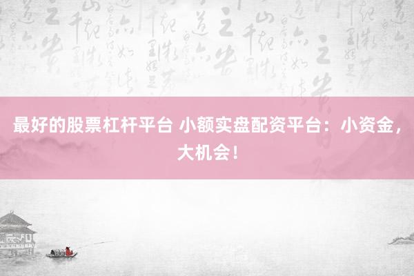 最好的股票杠杆平台 小额实盘配资平台:小资金,大机会!