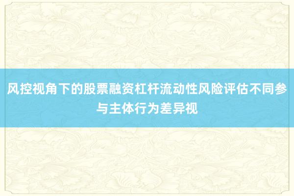 风控视角下的股票融资杠杆流动性风险评估不同参与主体行为差异视