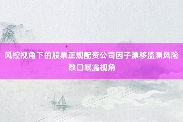 风控视角下的股票正规配资公司因子漂移监测风险敞口暴露视角