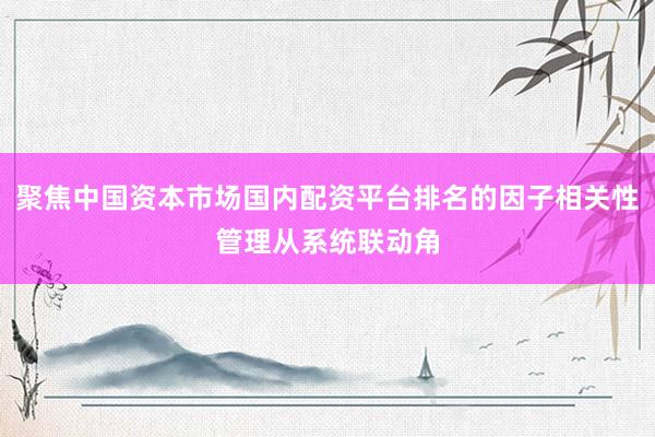 聚焦中国资本市场国内配资平台排名的因子相关性管理从系统联动角