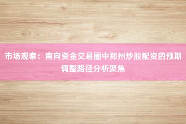 市场观察：南向资金交易圈中郑州炒股配资的预期调整路径分析聚焦